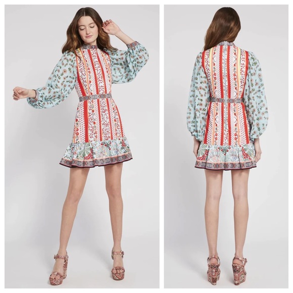 Alice + Olivia Raya Mandarin Collar Mini Dress (Sz 4) Paloma Floral Print - Picture 2 of 16